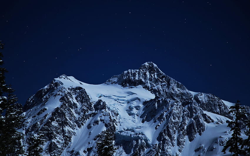 snow capped mountains during night time MacBook Air, winter nightime HD wallpaper