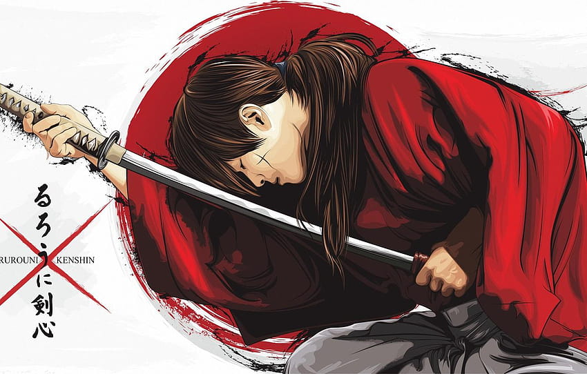 anime, art, samurai, guy, Rurouni Kenshin, samurai anime HD wallpaper