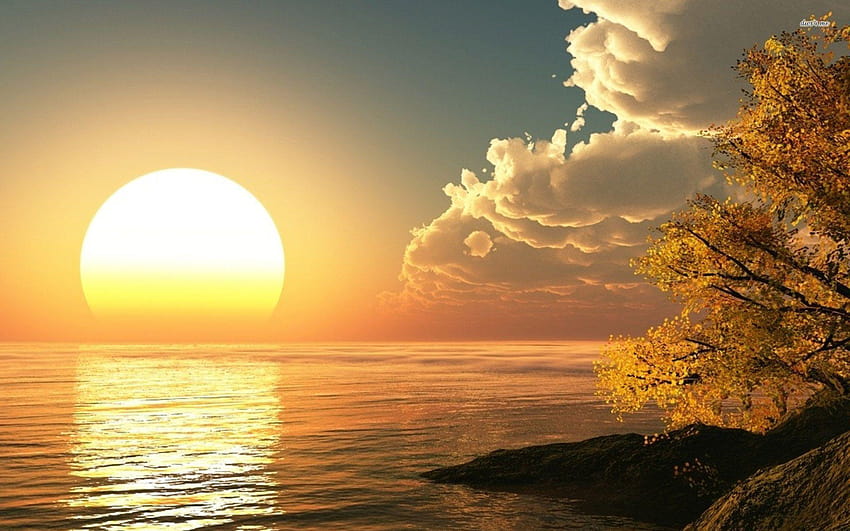 Słońce wschodzące z wody, natura słońca Tapeta HD