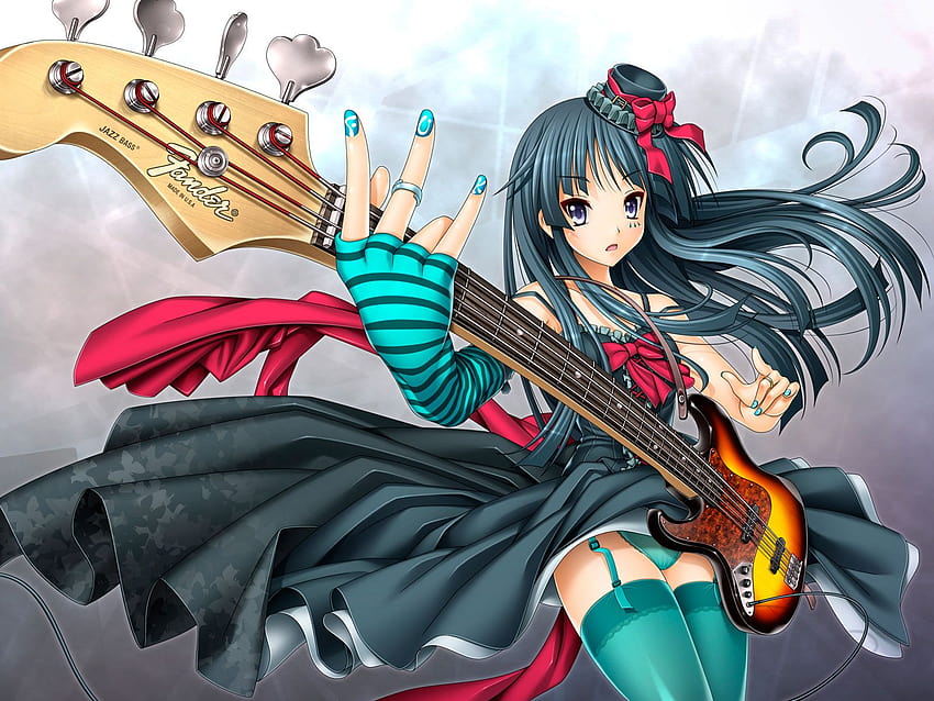 ベースギターを弾くアニメの女の子 – 眩しい、ギターのアニメの女の子 高画質の壁紙