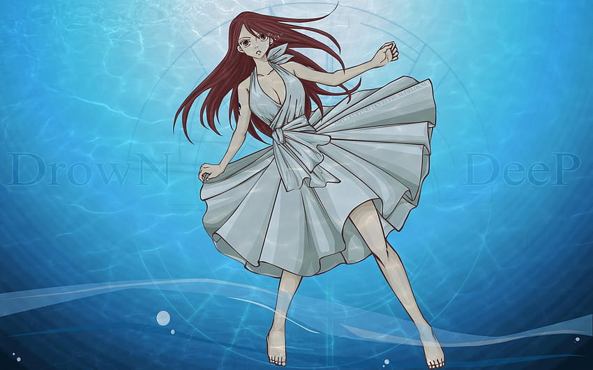 Girl, Erza fairy tail, Brunette, Water, Swimming, anime girl swimming HD wallpaper