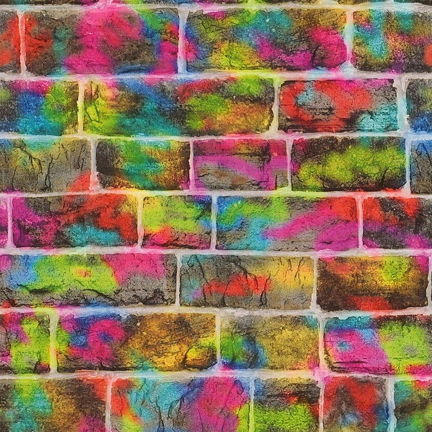 Rasch Çok Renkli Grafiti Neon Tuğla Duvar Sanatı Sprey Boya 291407, çok renkli HD telefon duvar kağıdı