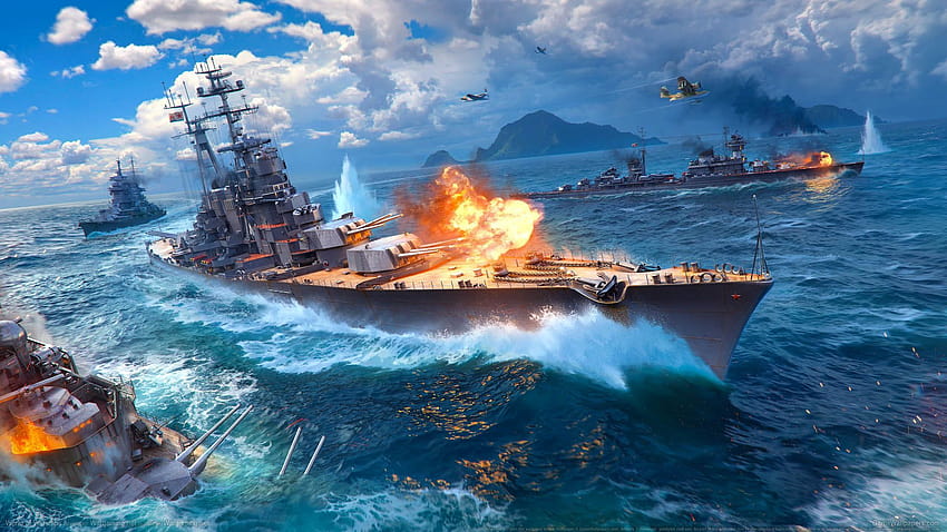 Videojuego World of Warships Warships Battleship Warship Battle Aircraft Warplane Background... en 2020 fondo de pantalla