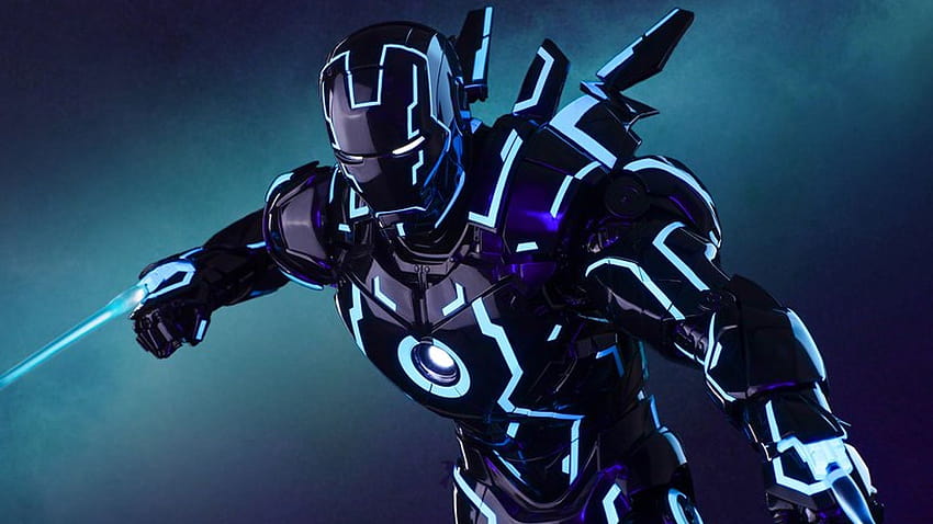 Questa action figure Mashup di IRON MAN e TRON è troppo bella per le parole, Iron Man al neon Sfondo HD