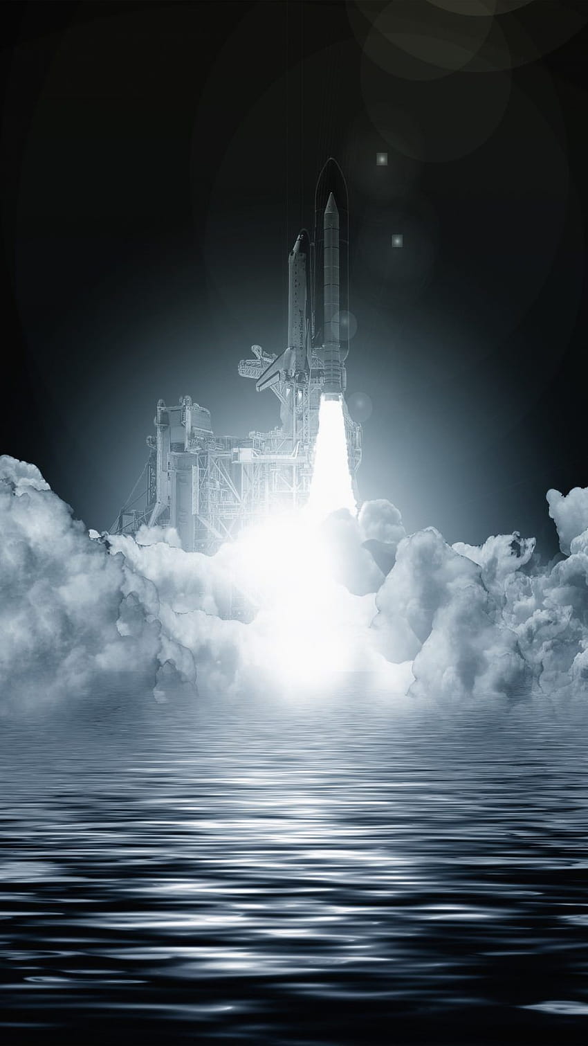 Space Shuttle Launch Clouds Seascape Ultra Mobile HD phone wallpaper