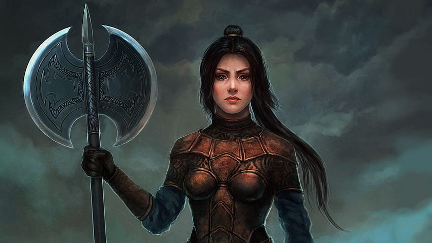 Fantasy Woman Armor Woman Warrior Axe Black Hair, women armor HD wallpaper