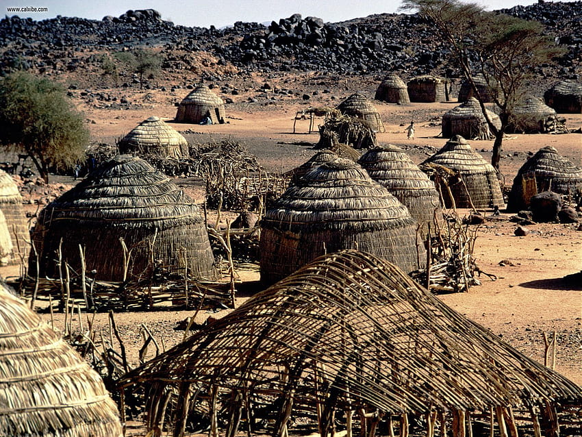 Tempat terkenal: Pondok Desa Kering Niger Afrika, nr. 21010, Karankawa Wallpaper HD