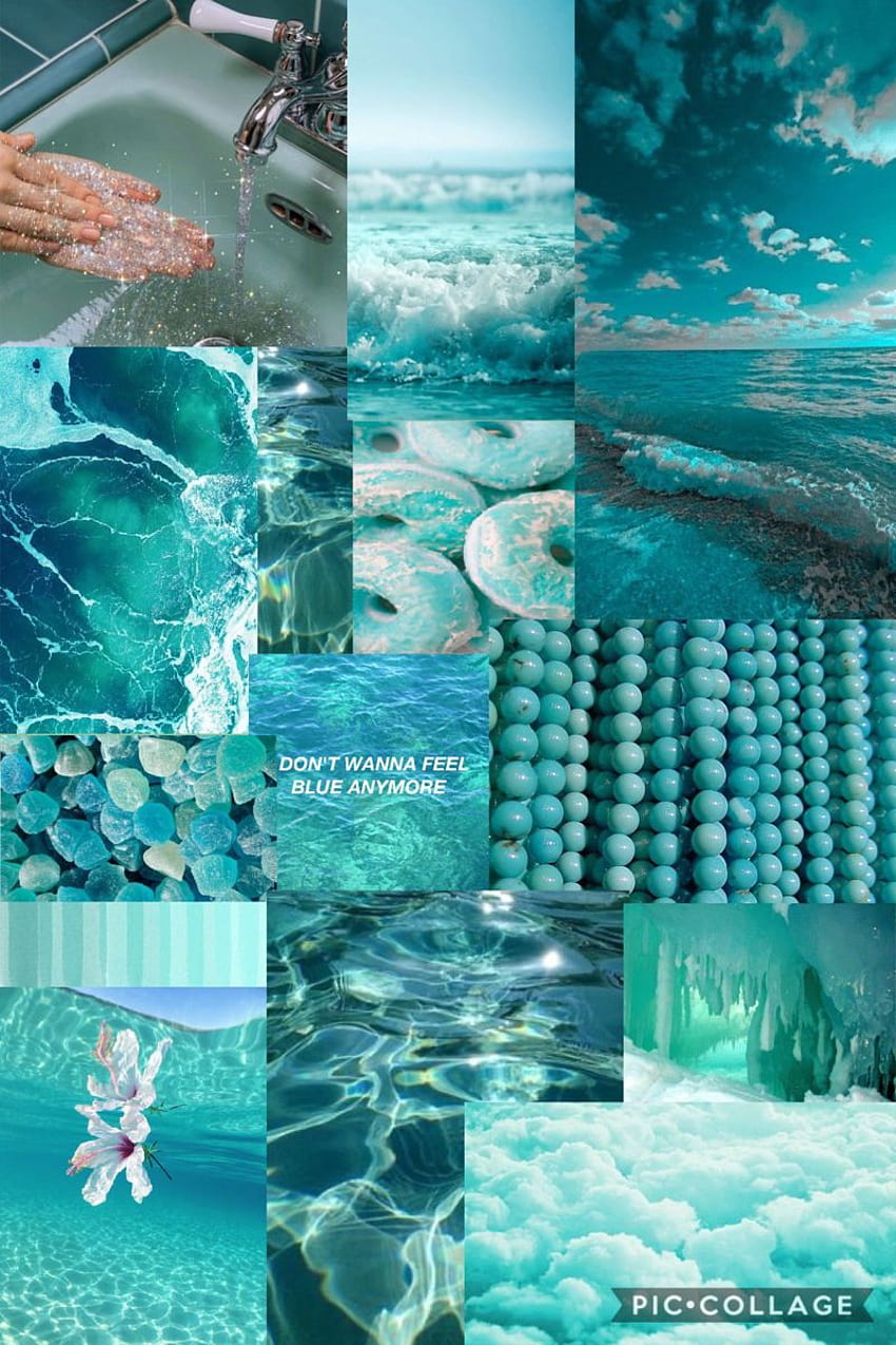 türkisfarbene Ästhetik, blaugrüne Collage HD-Handy-Hintergrundbild