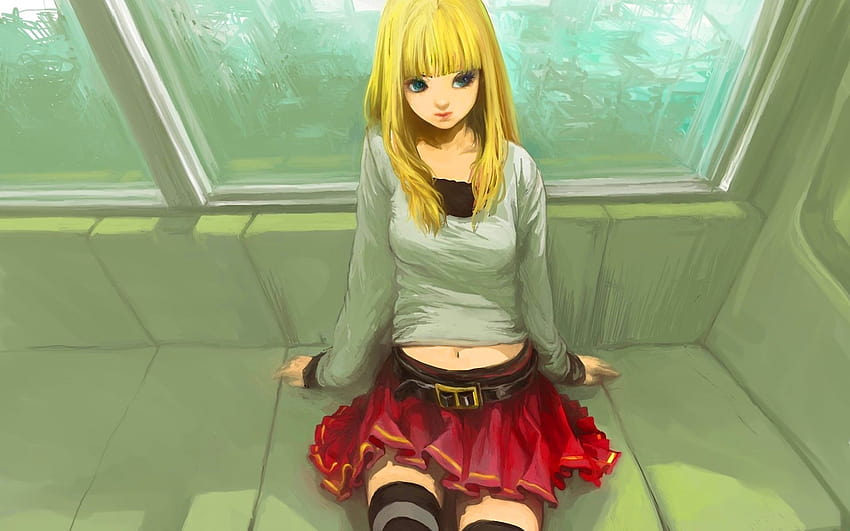 Blonde Anime Girl Sitting Hd Wallpaper Pxfuel 4828