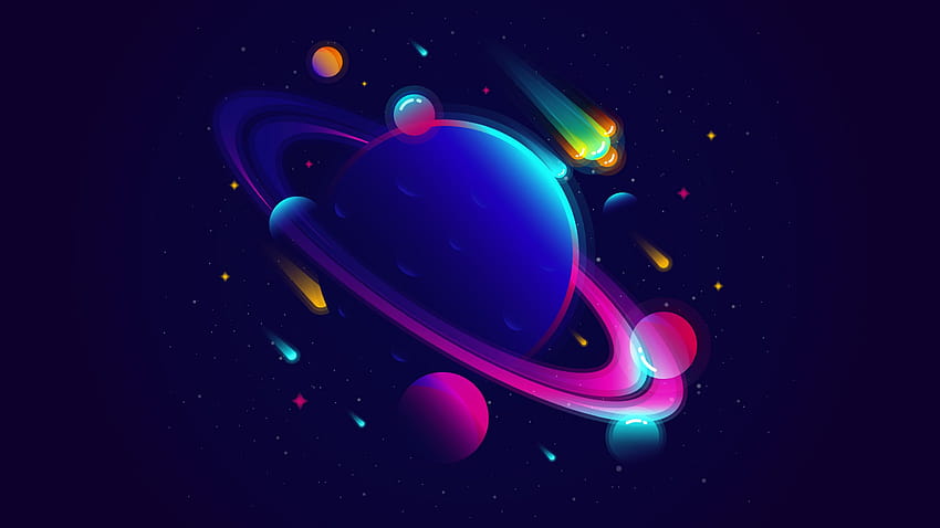 Saturn Planet Illustration Minimalist, Artist, Backgrounds, and HD wallpaper