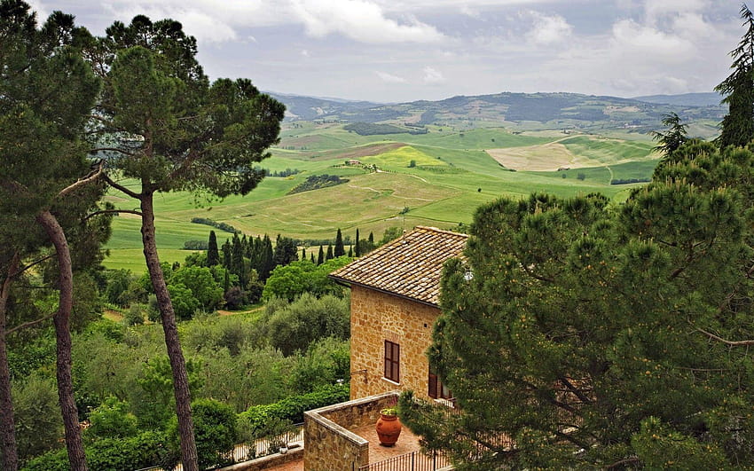 Scenic Stone House Italy Country Hut Paddocks Italian Vista Valley, pemandangan italia Wallpaper HD
