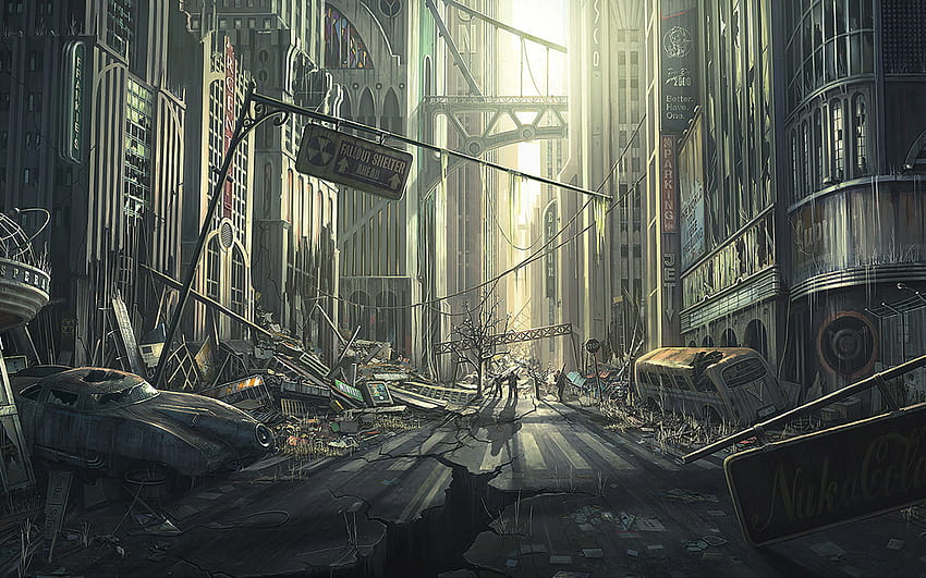 Fallout art city ruins street skyscraper car [1680x1050] for your , Mobile & Tablet, ruined city HD wallpaper