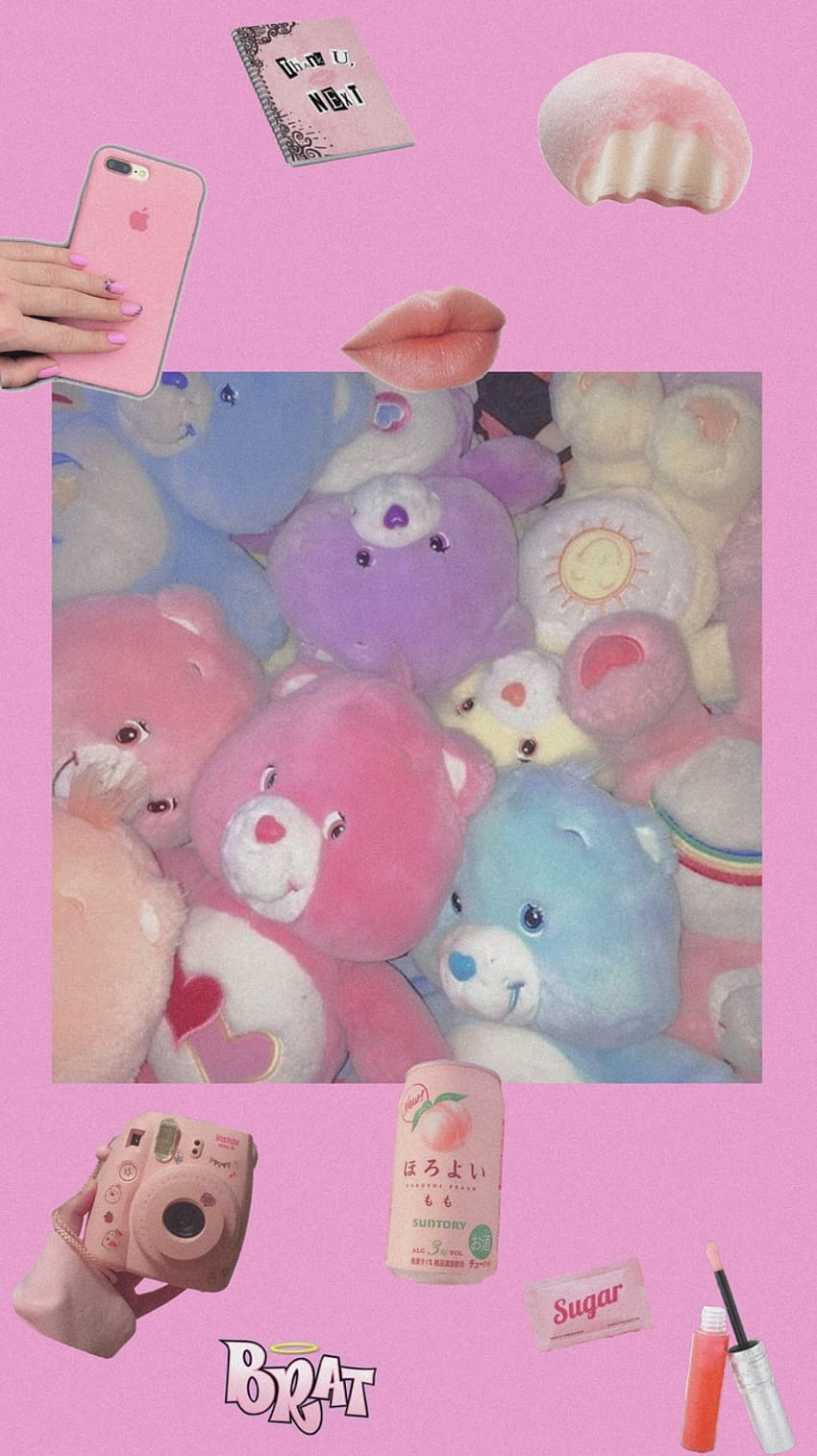 care bears ,pink,toy,stuffed toy,plush, teddy bear aesthetic HD phone wallpaper