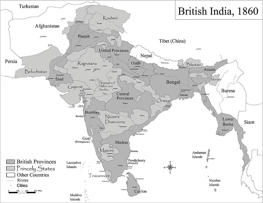 แผนที่บริติชอินเดีย 1860 แผนที่อินเดีย วอลล์เปเปอร์ HD