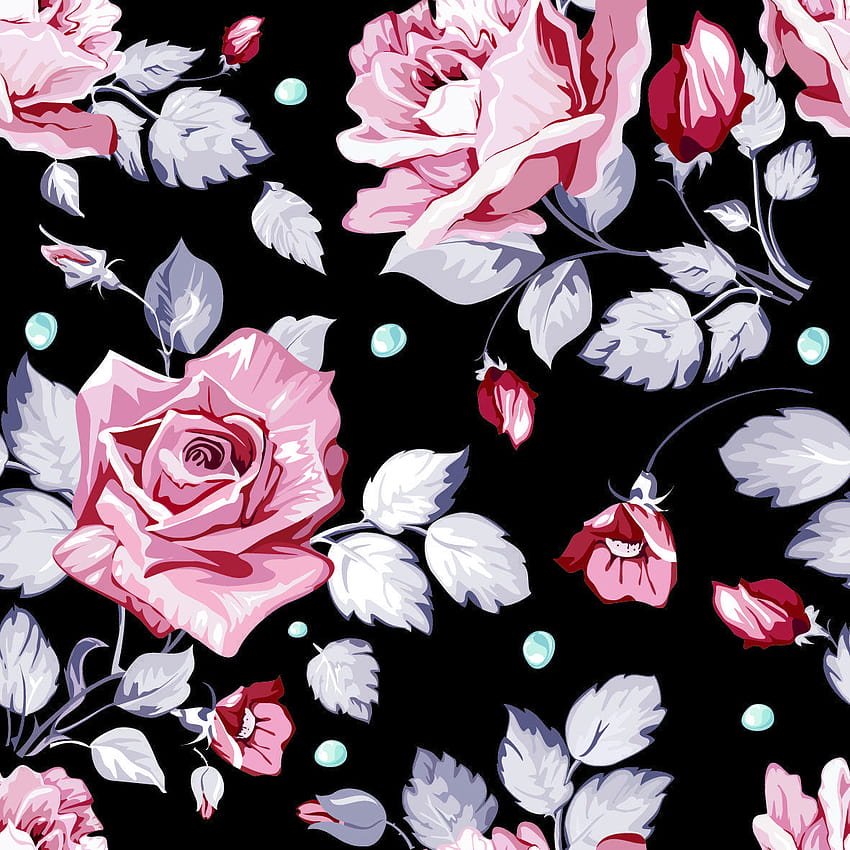 fleurs, black floral vintage HD phone wallpaper