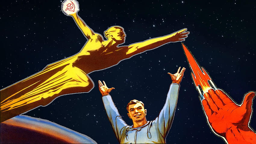 ソ連時代の宇宙競争のプロパガンダ ポスター 高画質の壁紙