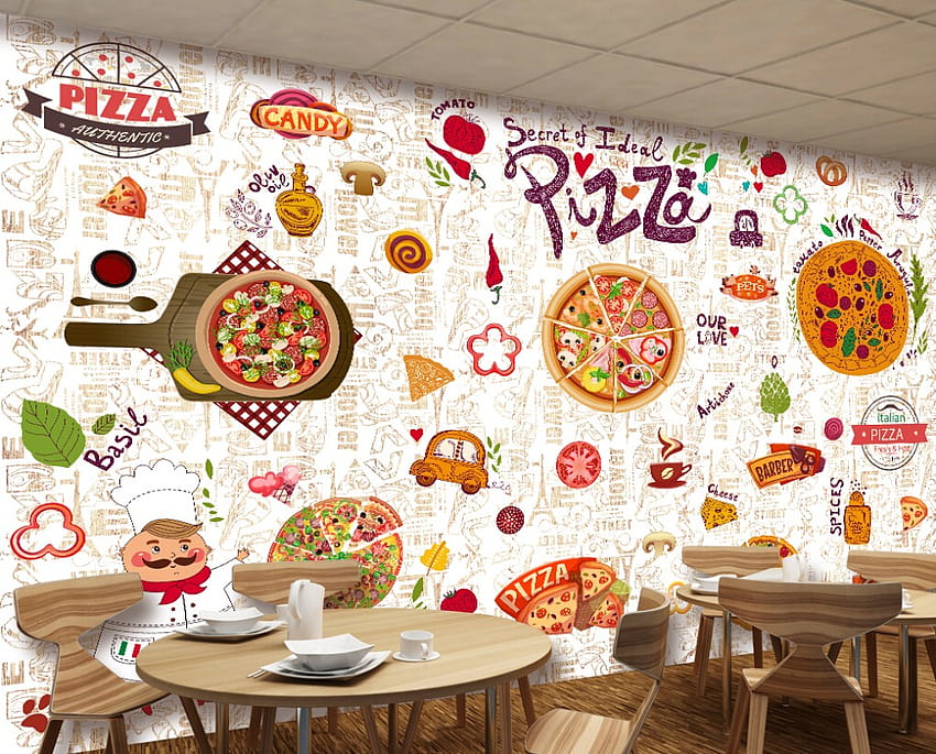 사용자 정의 실크 3D 벽 3 D 매점 상점 식사 홀 휴게실 광고 벽 피자 취재 벽화 HD 월페이퍼