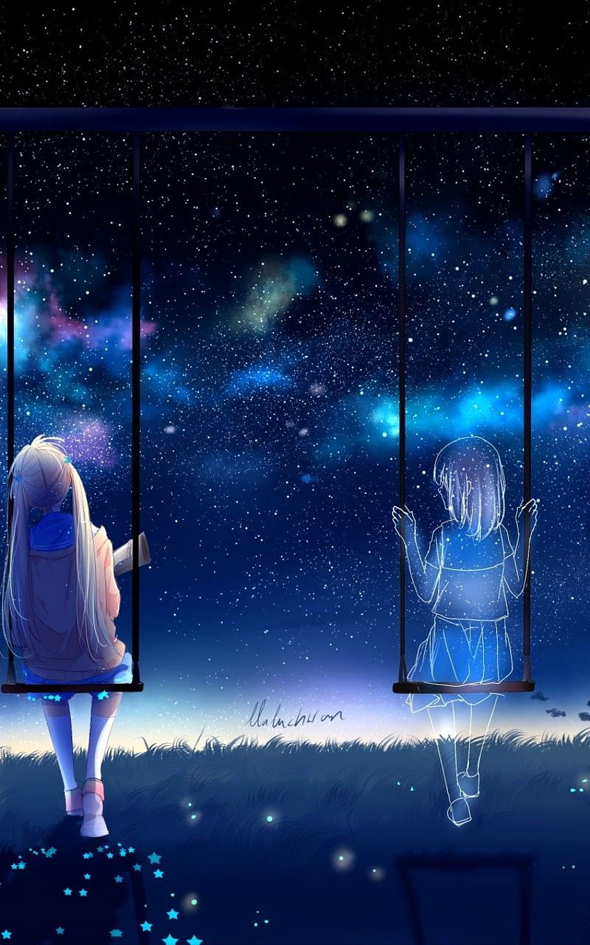 800x1280 Anime Girls, Swing, Friends, Stars, Lonely, Sky, lonely anime ...