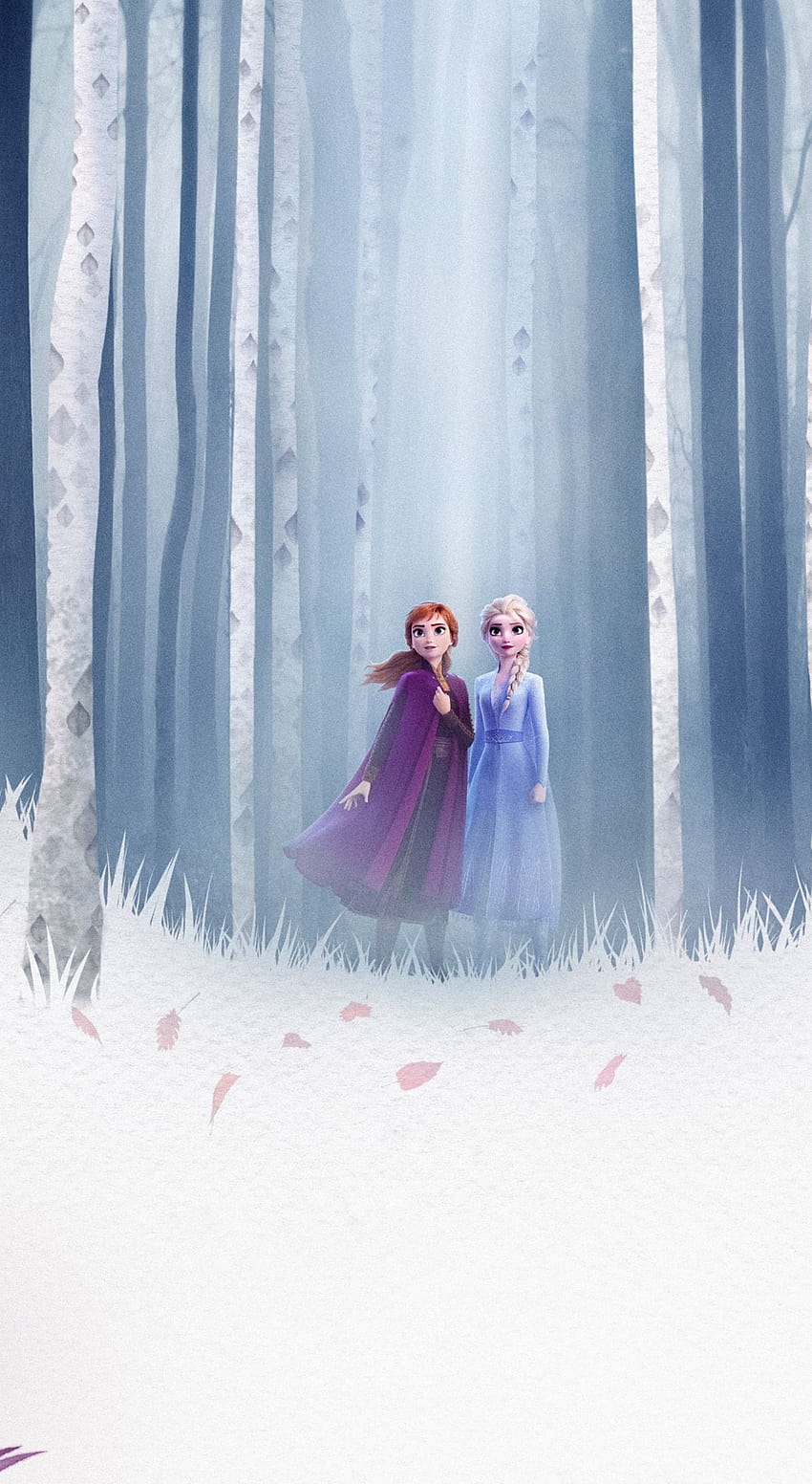Frozen 2, Reina Elsa y Anna, película, bosque congelado, 2019, dos congelados fondo de pantalla del teléfono