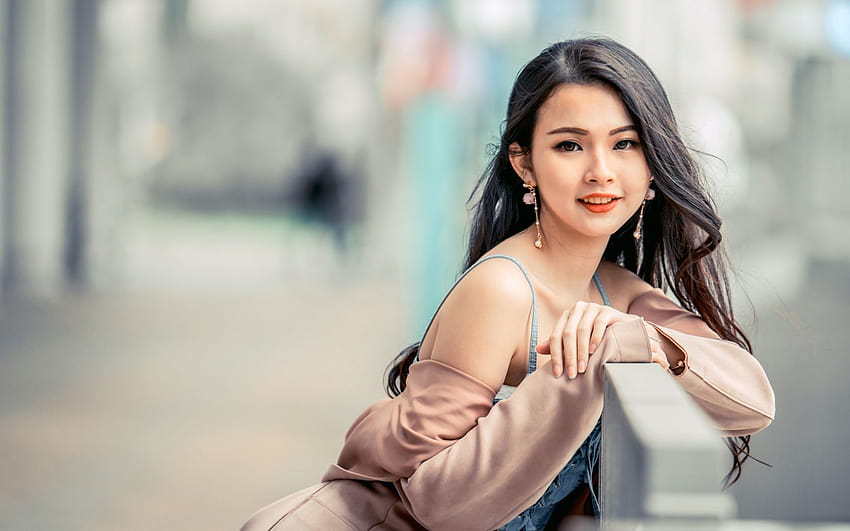 Charming Asian girl sitting on a bench 1680x1050, asian girl pc HD wallpaper