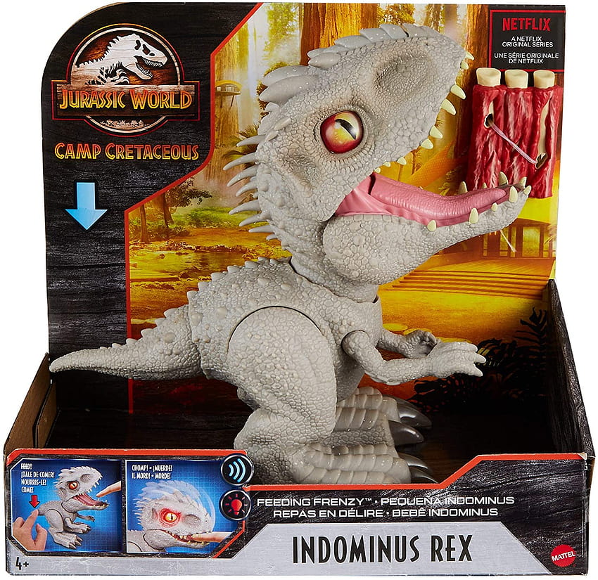 Jurassic World Camp Cretaceous Feeding Frenzy Indominus Rex Dinosaure interactif, réflexe de morsure, côtes de jouet, lumières et sons, détails authentiques, à partir de 4 ans et plus, figurines Fond d'écran HD