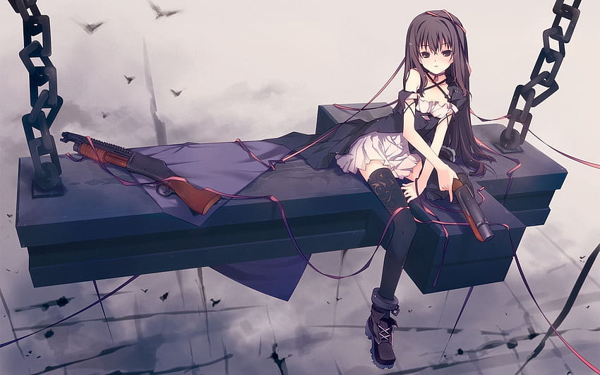 Silahlı 5 Kız, intihara meyilli anime kızı HD duvar kağıdı