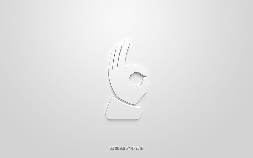 Ok 3d icon, white background, 3d symbols, Ok hand, Hand signs icons, 3d icons, Ok sign, Hand signs 3d icons with resolution 2560x1600. High Quality HD wallpaper