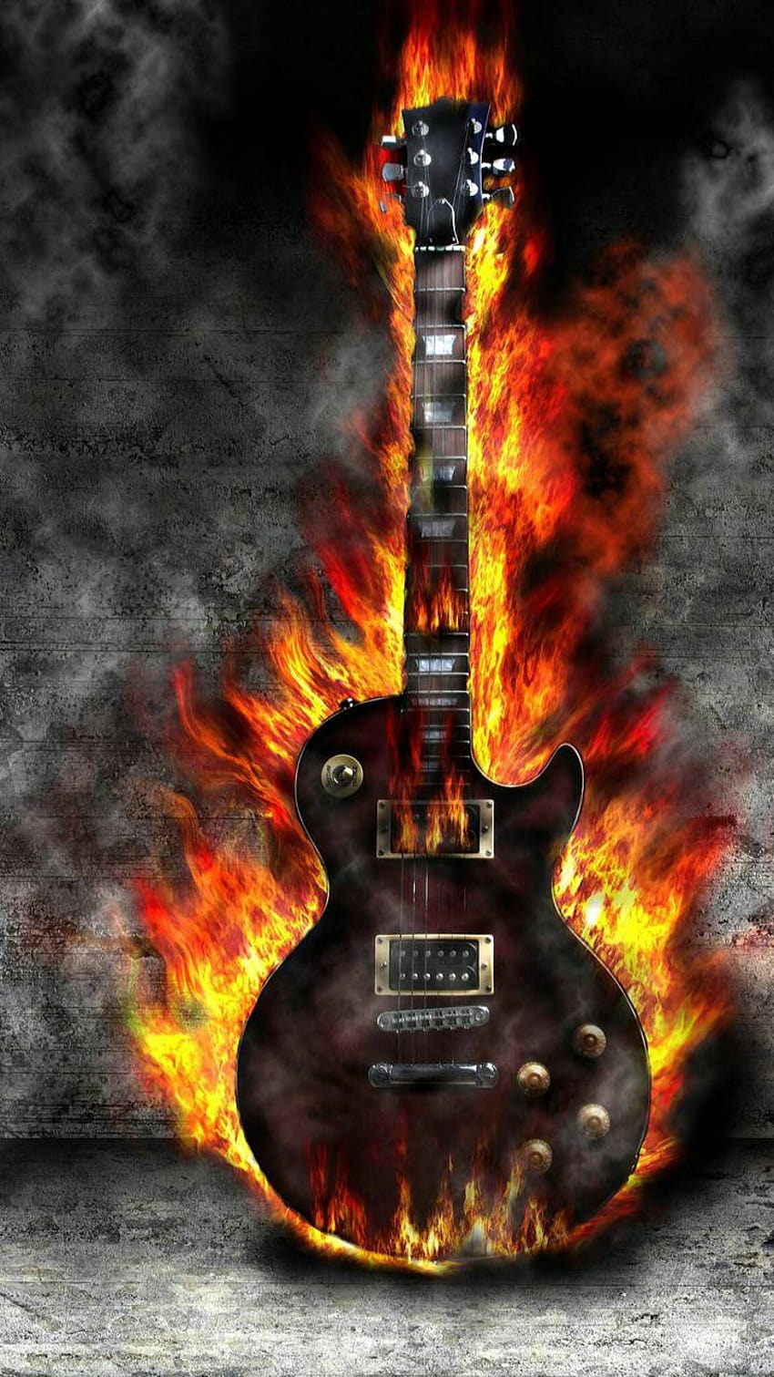 płonąca gitara autorstwa georgekeva, ognista gitara Tapeta na telefon HD