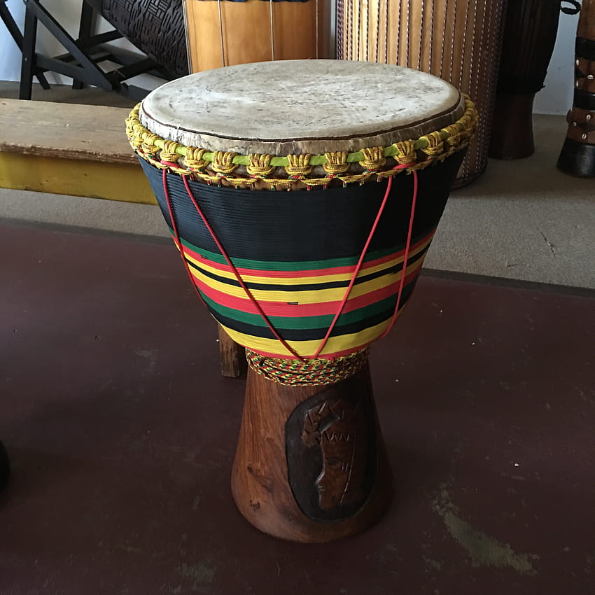 brown green black and yellow stripe djembe, music of africa HD phone wallpaper