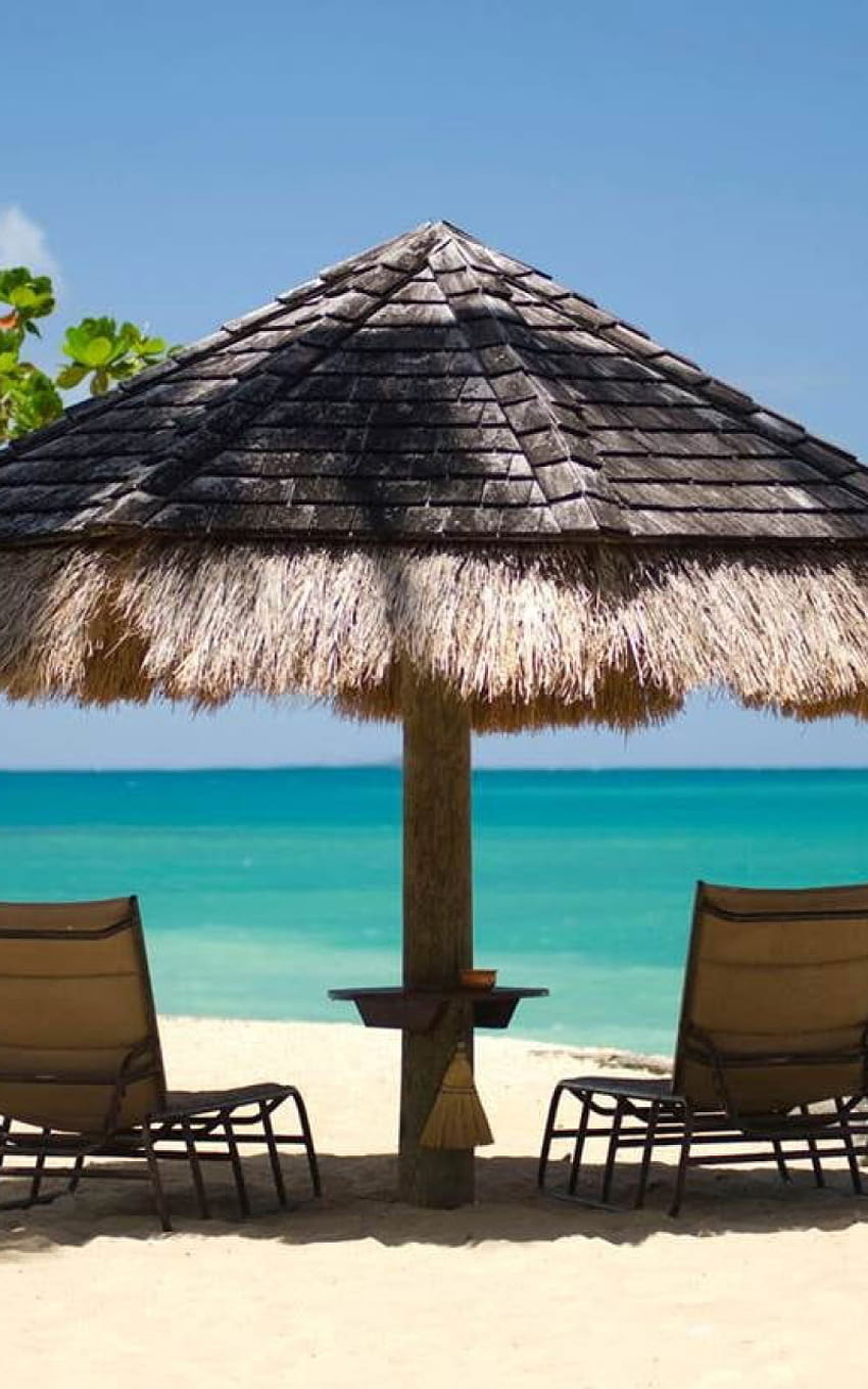 กระท่อมสีน้ำตาล เกาะ ชายหาด ร่ม ปาล์ม • สำหรับคุณ ร่มฤดูร้อน วอลล์เปเปอร์โทรศัพท์ HD