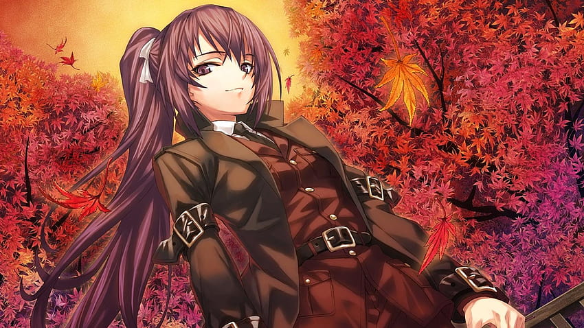 Purple hair anime girl, maple tree, red leaves, red tree leaves anime ...