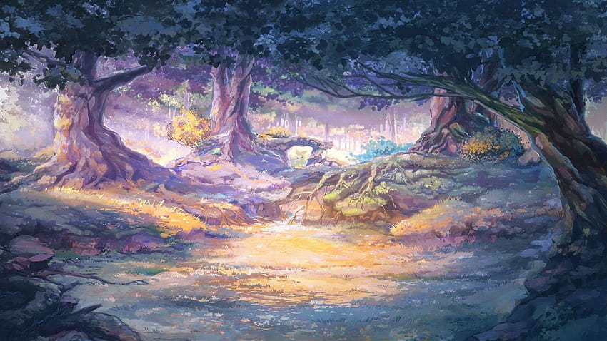 : sunlight, painting, artwork, forest clearing, Everlasting Summer, wetland, 1920x1080 px, impressionist 1920x1080, summer artwork HD wallpaper