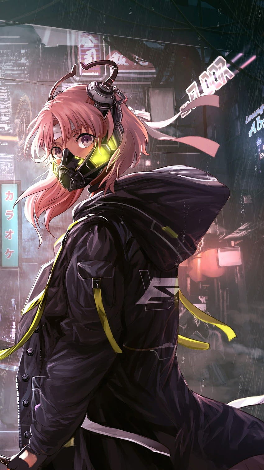 Máscara de chica anime Cyberpunk Sci, máscara de chica fondo de pantalla del teléfono
