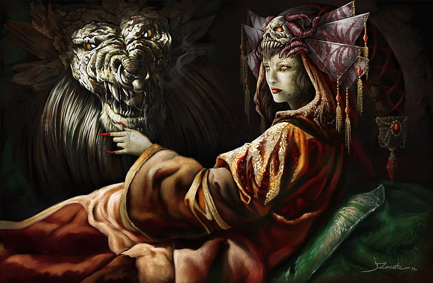 Fantasy art dark horror demon monster creature women asian oriental, women asian art HD wallpaper