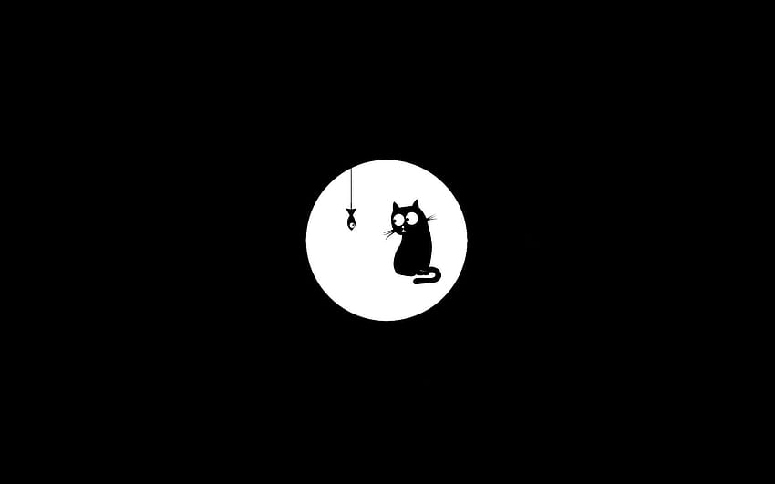 Minimalistic monochrome black backgrounds cats, black cat minimalist HD wallpaper