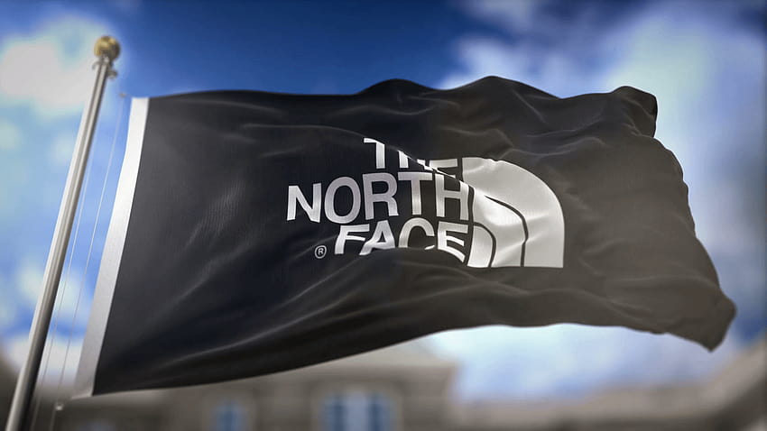 The North Face Black Flag Melambaikan Gerakan Lambat 3D Rendering Blue Sky Wallpaper HD
