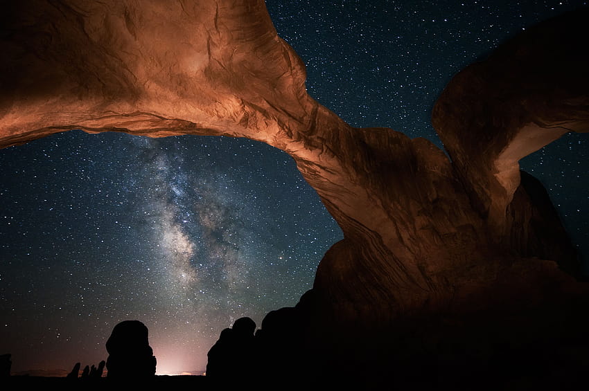stars arch Utah Milky Way Milky Way Arches National, national park arches utah HD wallpaper