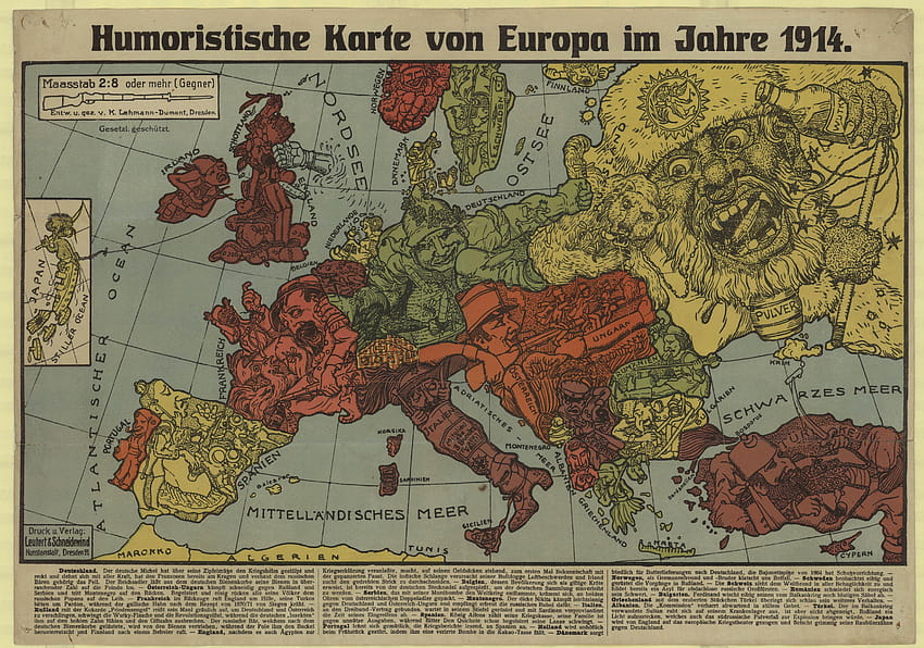 제1차 세계대전 직전의 유럽을 그린 독일 캐리커처 지도, ww1 지도 HD 월페이퍼