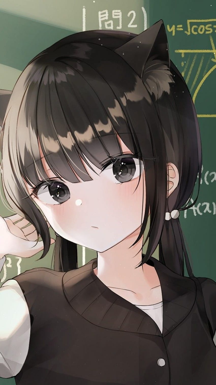 Anime Girl Black, kawaii black cat girl HD phone wallpaper