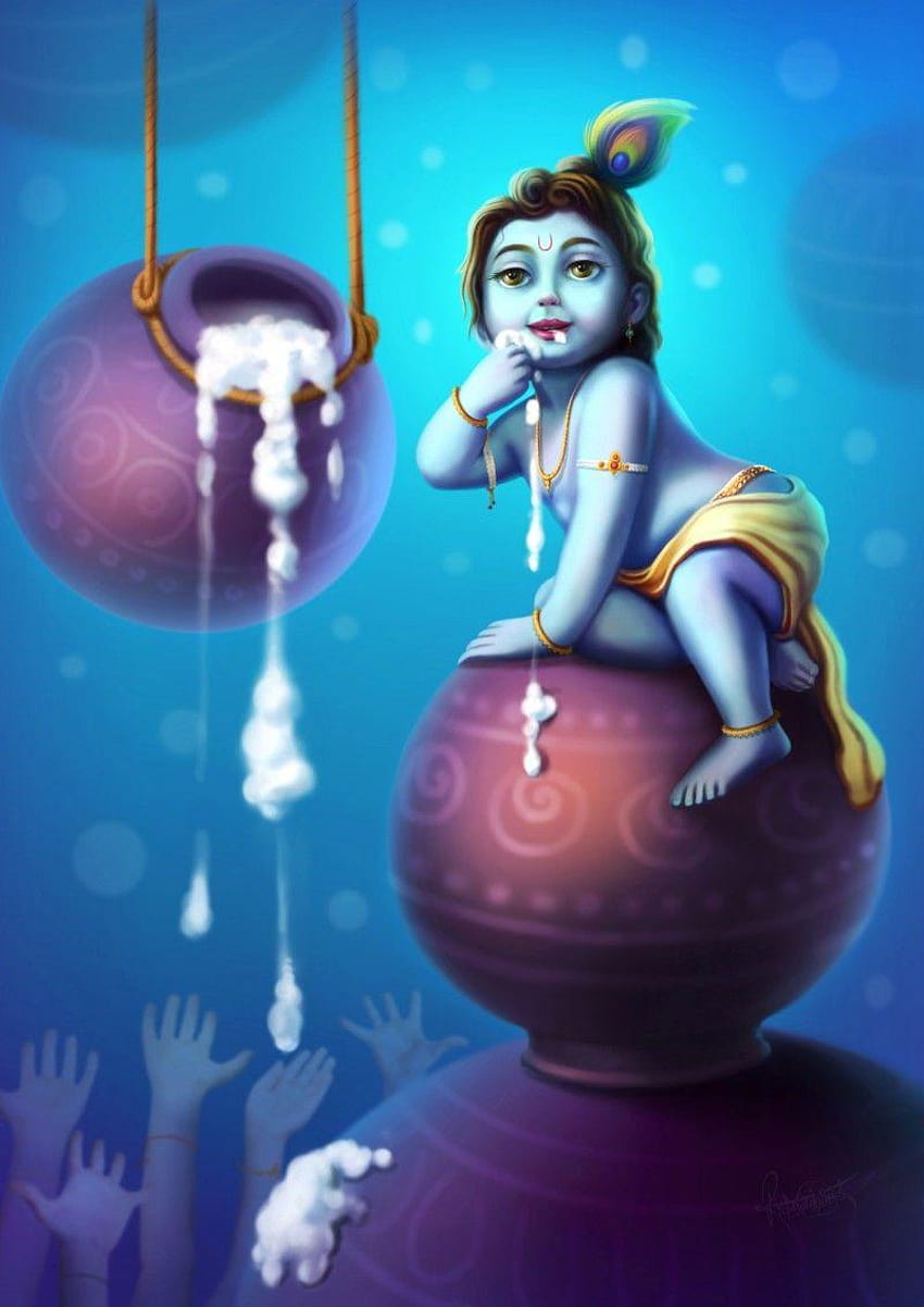 Seni digital Little Krishna oleh Raviraj Kumbhar wallpaper ponsel HD