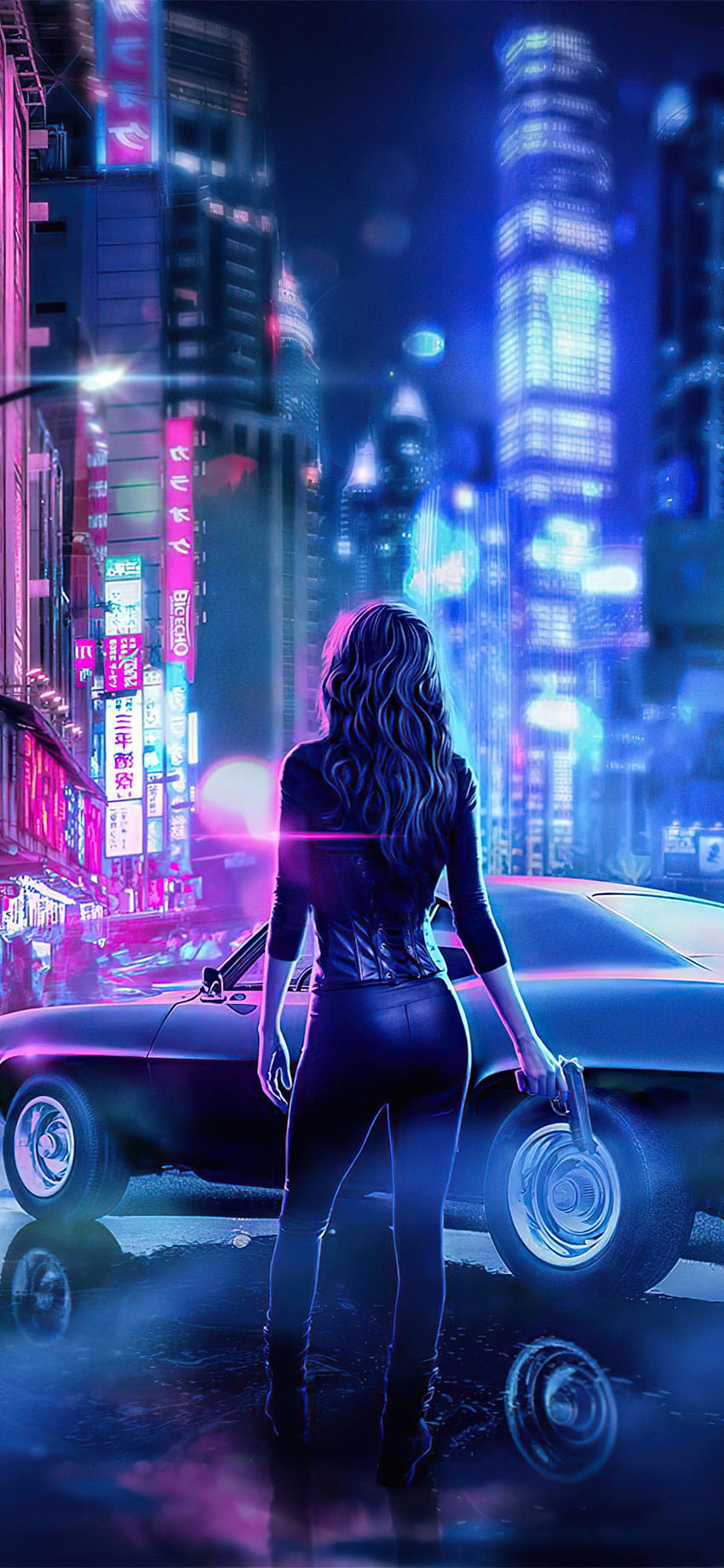 1125x2436 Cyber​​ Japan Neon Lights Girl With Gun Iphone XS,Iphone 10, Iphone X , Backgrounds, and, iphone サイバー HD電話の壁紙