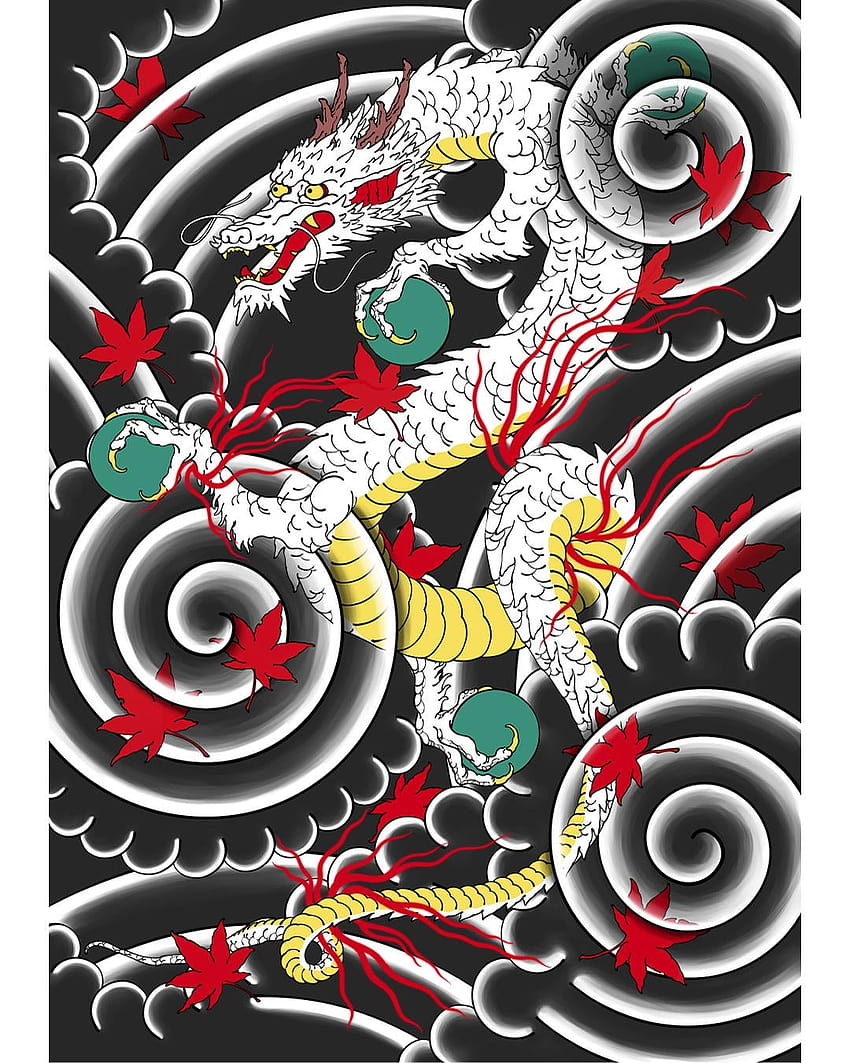 J'ai récemment terminé cette illustration de dragon, c'était la première fois que j'en faisais une, donc je cherche des commentaires sur ce qu'il faut améliorer, alors je suis venu ici., irezumi Fond d'écran de téléphone HD