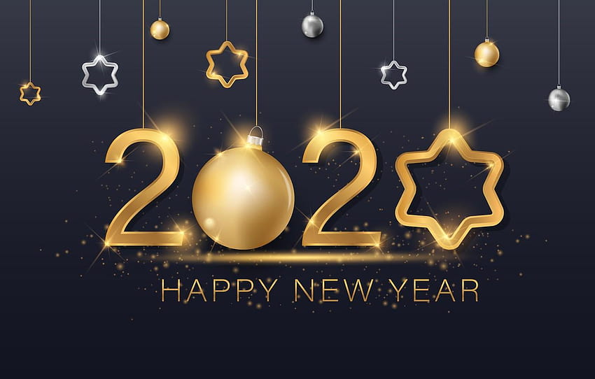 New year, golden, black background, black, colorful new year 2020 HD wallpaper