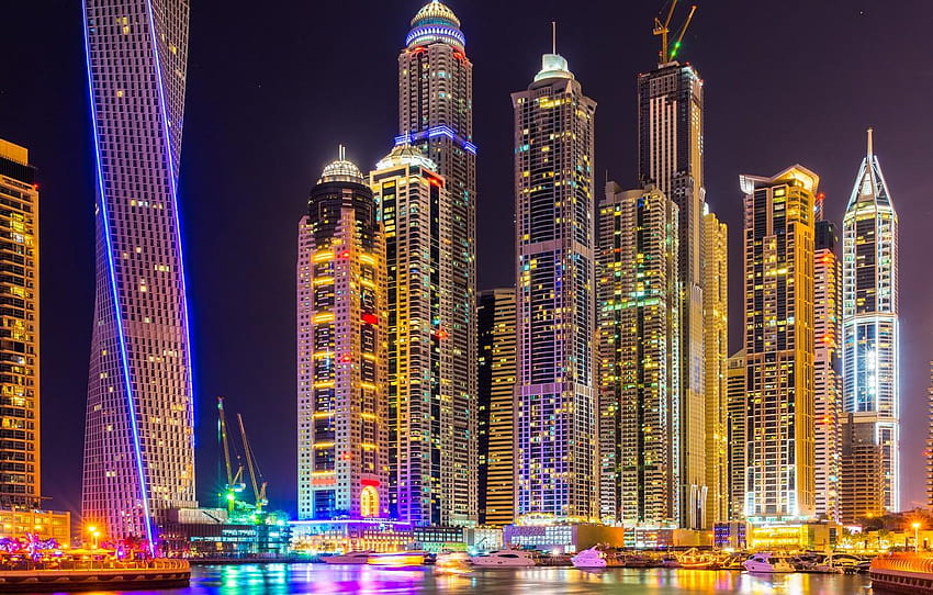 city, lights, colorful, Dubai, night, skyscrapers, dubai beautiful city HD wallpaper