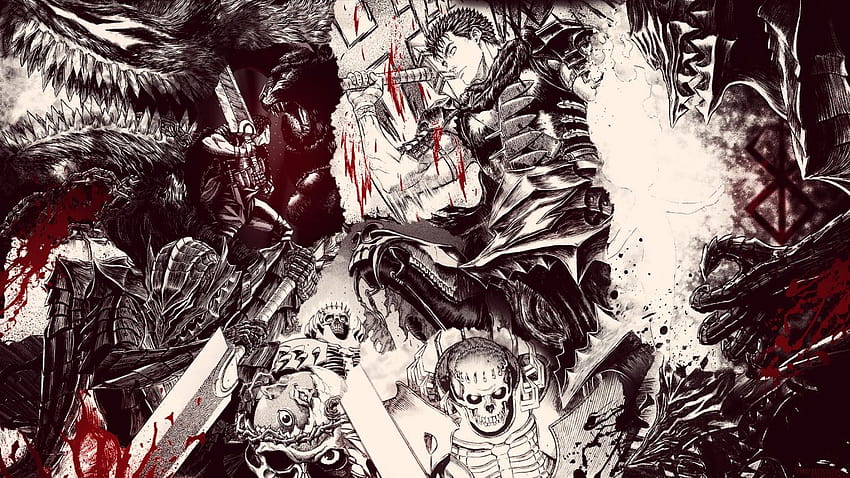 Anime berserk blood dark skulls battles evil weapons sword macabre HD wallpaper