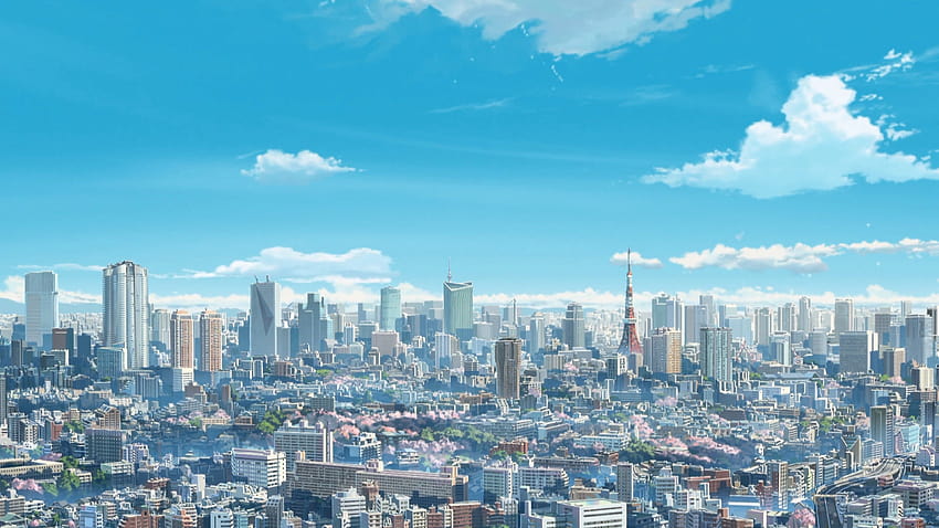 city buildings anime illustration Makoto Shinkai Kimi no Na Wa, anime building HD wallpaper