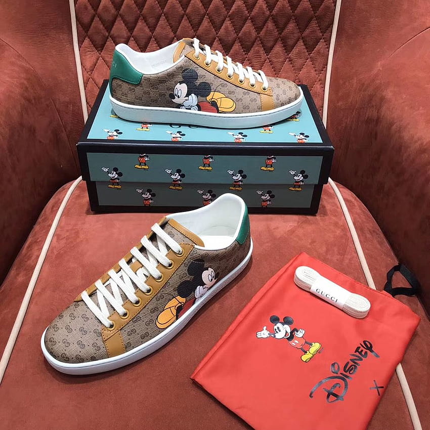 Gucci Disney X GG Supreme Canvas Mickey Mouse Print Women's Ace Sneakers 604049 HZE10 8484, gucci shoes mickey mouse HD phone wallpaper