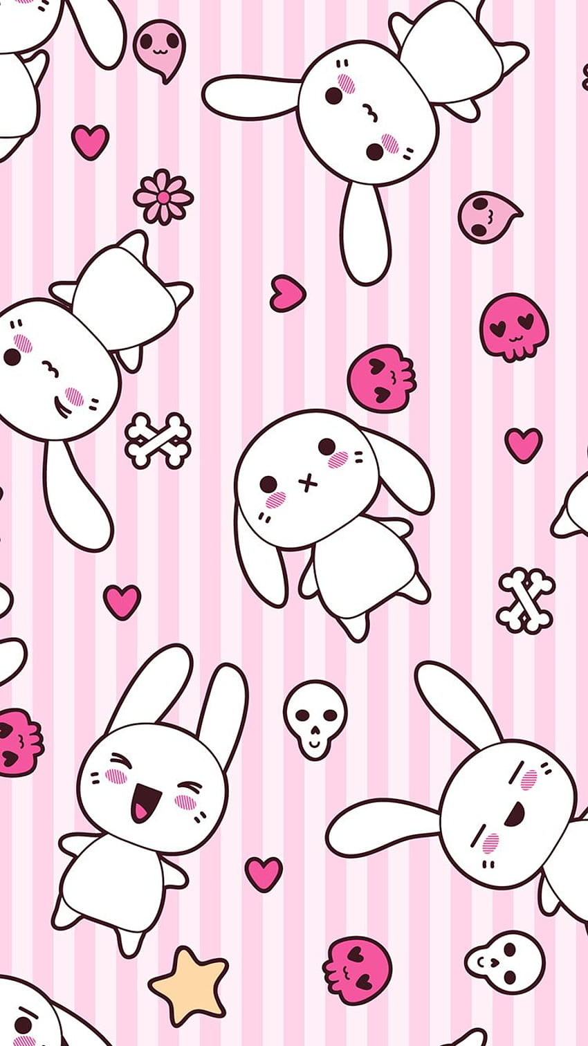 Cute girly anime bunnies on pink ...pinterest, kawaii bunny anime HD phone wallpaper