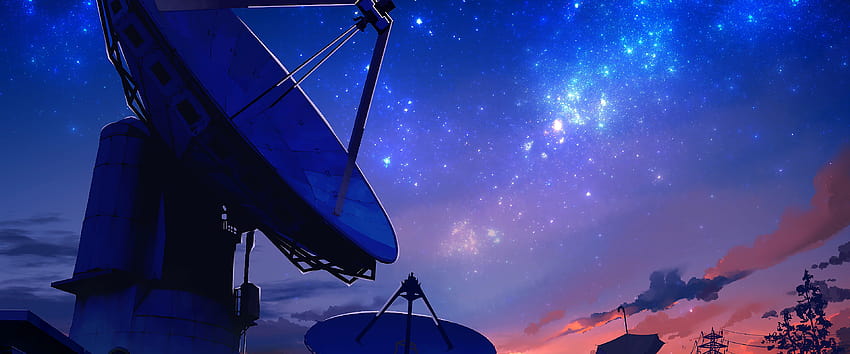 Anime Scenery Night Sky Satellite Dish PC, ultrawide anime night HD wallpaper