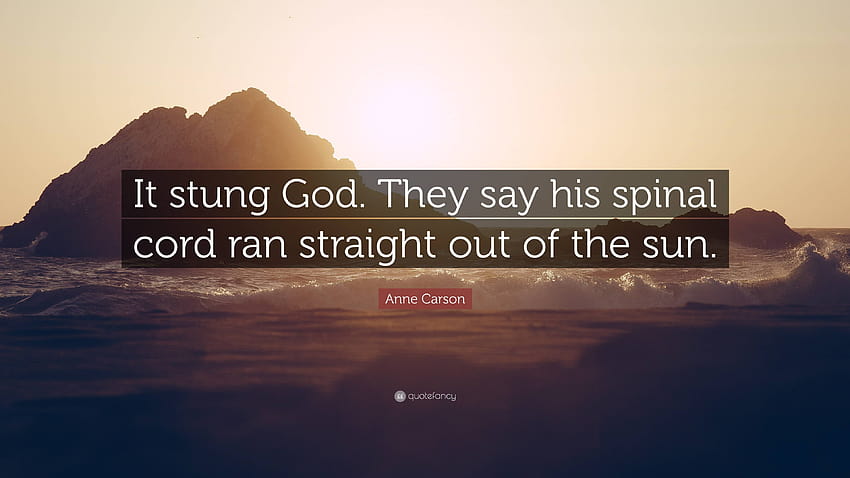 Anne Carson Quote: “It stung God. They say his spinal cord ran straight out of the HD wallpaper